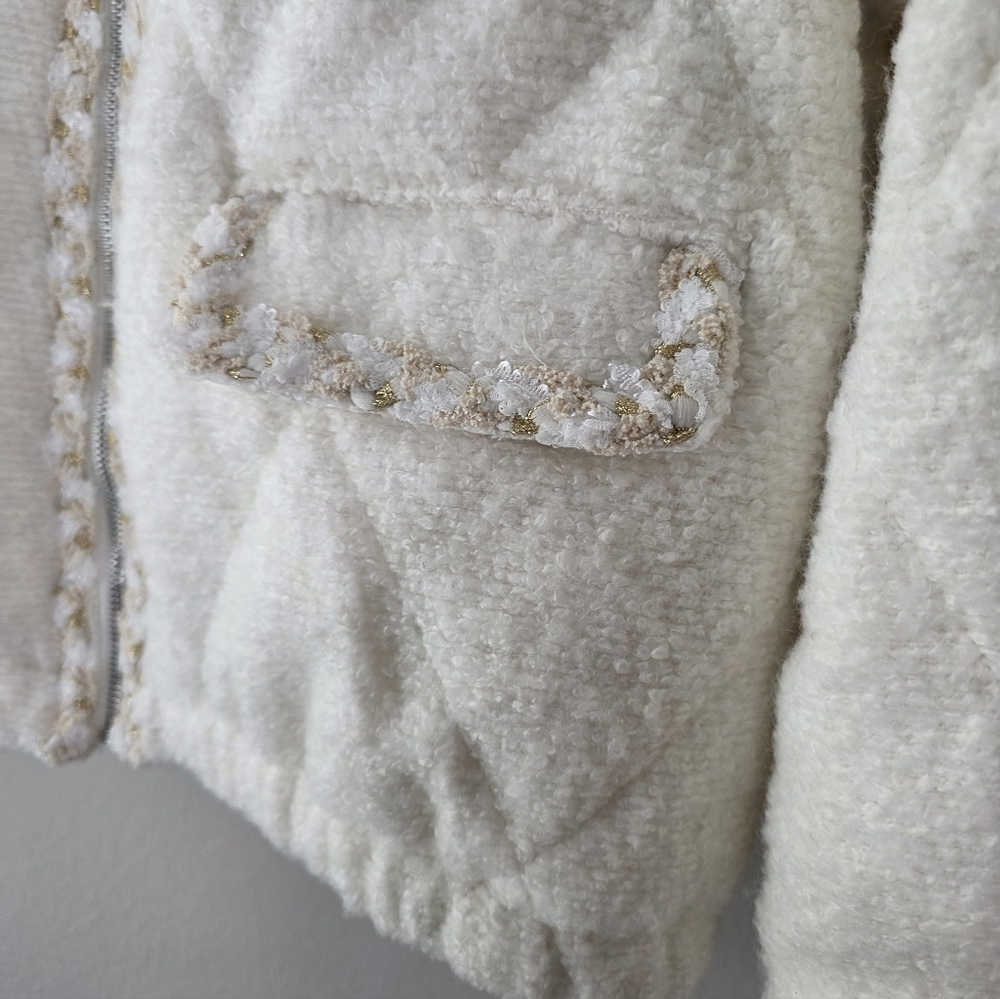 VICI Cream Quilted Bouclé Zip Jacket with Braided Trim - Picture 3 of 6